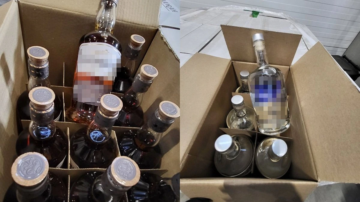 ФОТО. Грузовик из Латвии вез 17 000 бутылок водки и виски без акцизных марок